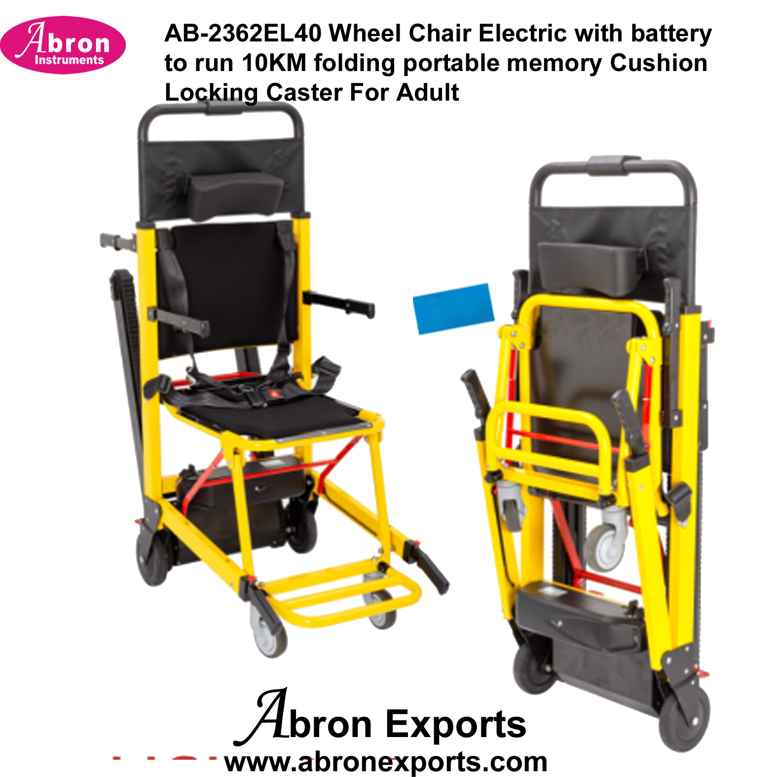 Wheel Chair Electric with battery to run 10KM folding portable memory Cushion Locking Caster 40 KG each to operate For Adult ABM-2362EL40